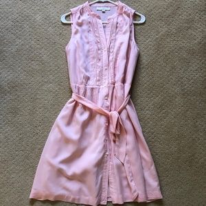 Loft Button Front Tie Waist Pink Dress Size 8